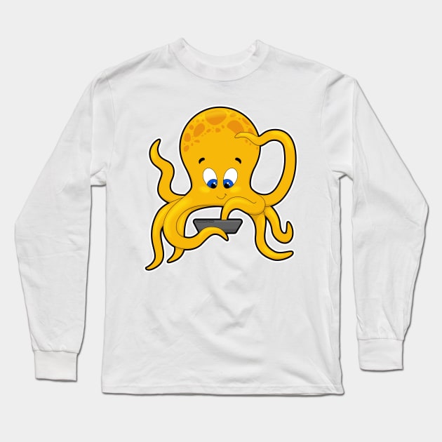 Octopus with Laptop Long Sleeve T-Shirt by Markus Schnabel